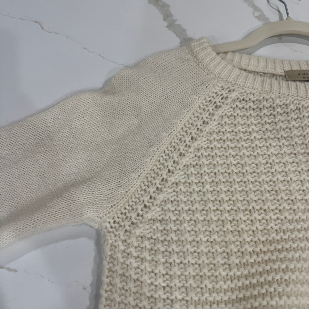 Silvia Novelli Alpaca Wool Blend Knit Sweater Ivory Large Italy Fisherman - Picture 7 of 11